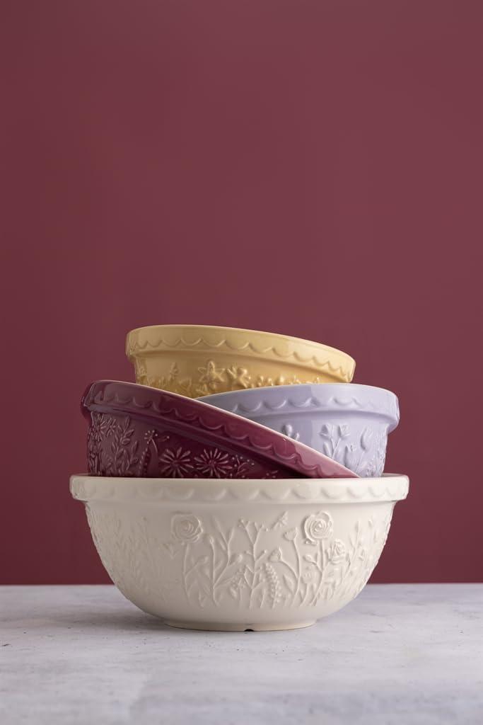 Lavender Ceramic Tulip Embossed Mixing Bowl, 9.75"