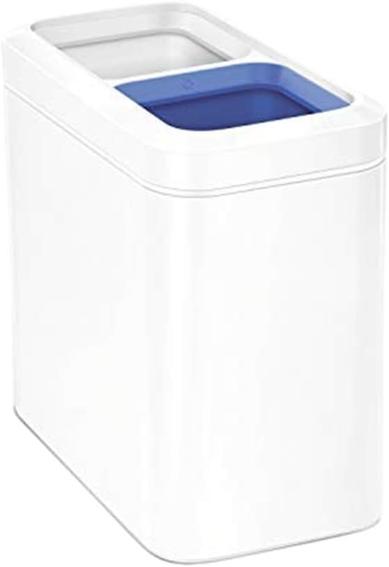 simplehuman 20L Dual Compartment Commercial Recycling Trash Can Slim White Steel Open Top Garbage Bin