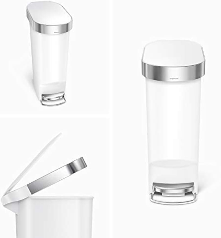 Simplehuman 40 Liter Slim Liner Rim Trash Can, White Plastic
