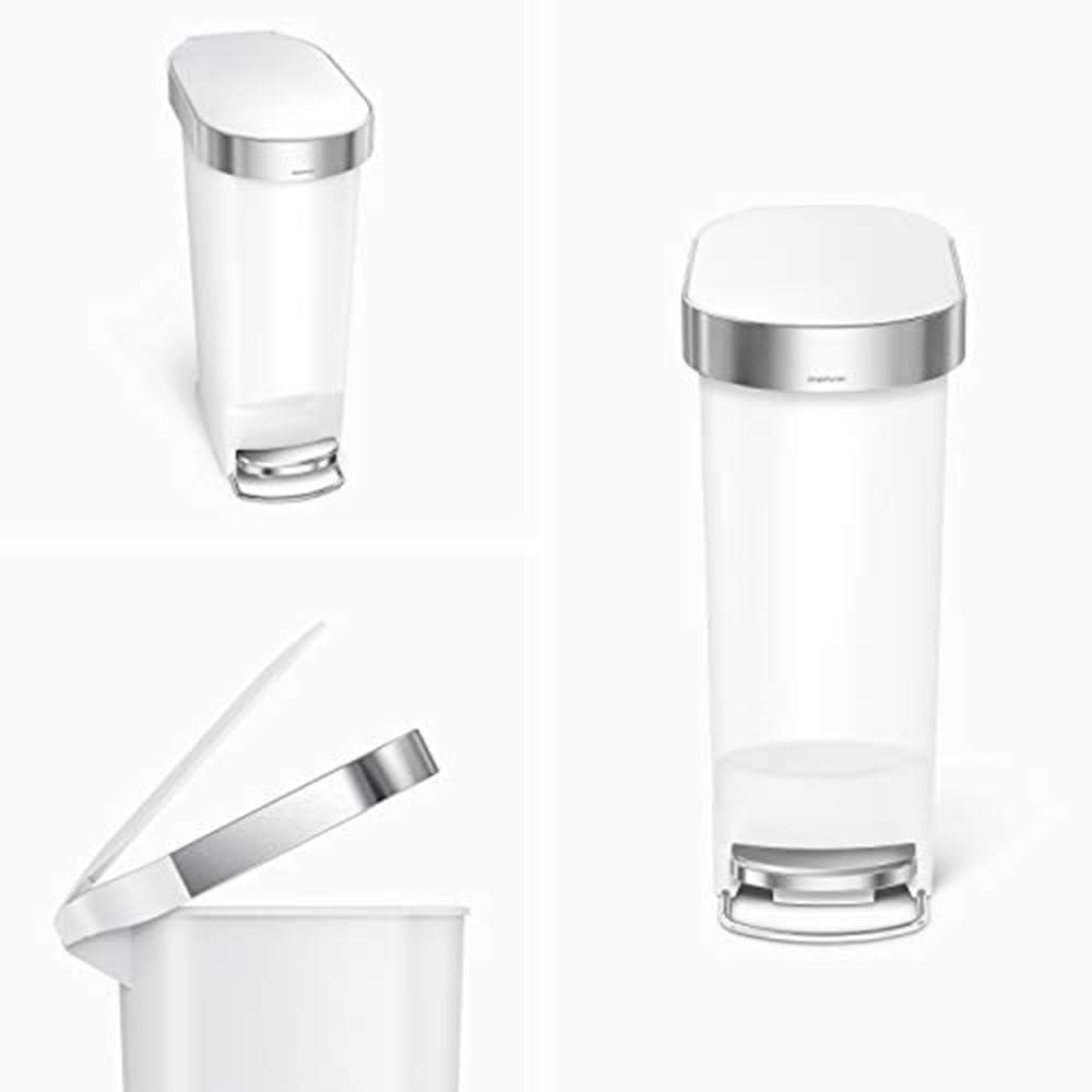 Simplehuman 40 Liter Slim Liner Rim Trash Can, White Plastic