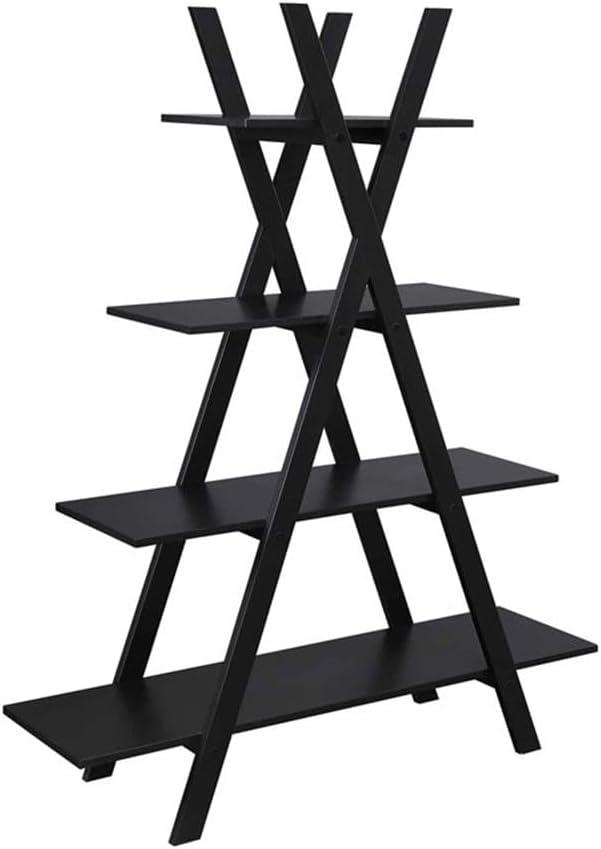 Contemporary Black Wood Ladder Bookshelf with 4 Tiers