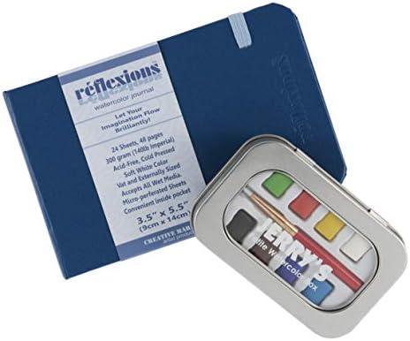 Jerry's Artarama Mini Watercolor Paint Set - Portable 8 Prime Colors Kit with Brush and Acid-Free Journal for Plein Air Painting(3.5" x 5.5"), Perfect for All Skill Levels