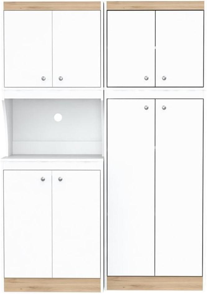 Inval Galley 2-Piece Microwave Kitchen Storage Cabinet 47"W, White and Oak