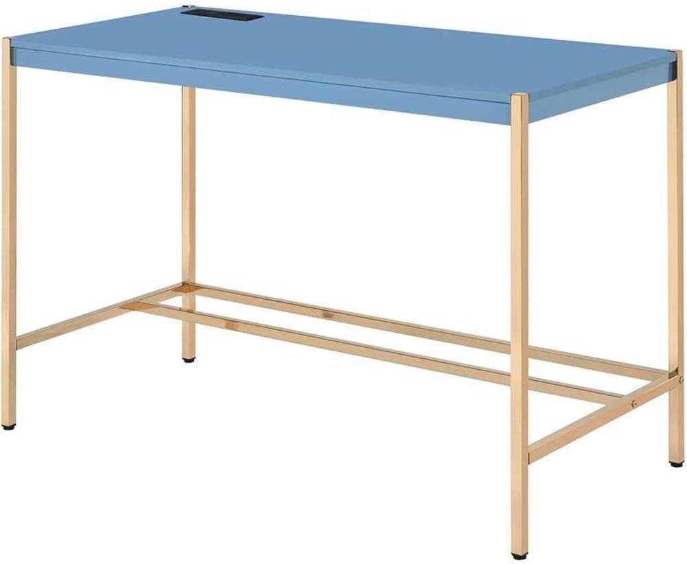 42" Midriaks Writing Desk Navy Blue/Gold Finish - Acme Furniture: Chic Office Furniture with USB Ports