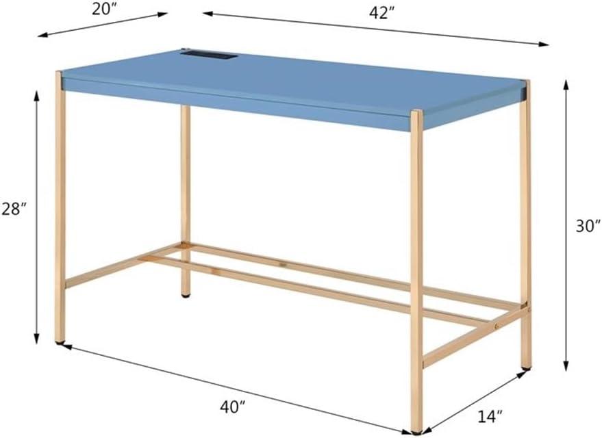 42" Midriaks Writing Desk Navy Blue/Gold Finish - Acme Furniture: Chic Office Furniture with USB Ports