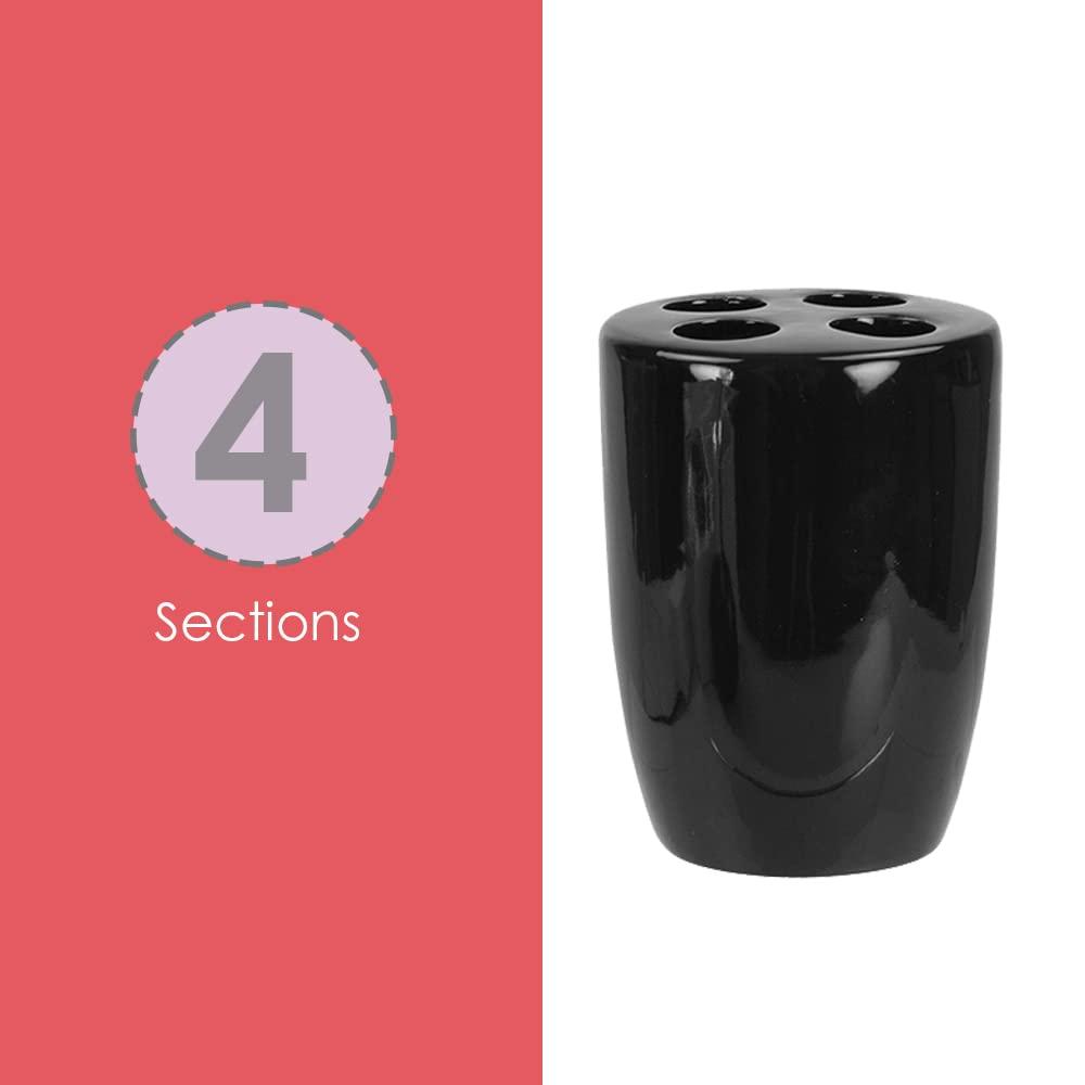 Home Basics 4 Piece Solid Print Ceramic Bath Accessories Sets, Black