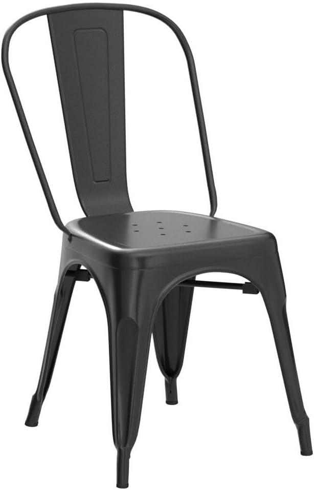 Metal Chairs Set of 4, Stackable Metal Patio Chairs 18 Inch Seat Height, Indoor/Outdoor Tolix Side Chair with Back, 330LBS Weight Capacity, Chic Kitchen Dining Chairs, Black