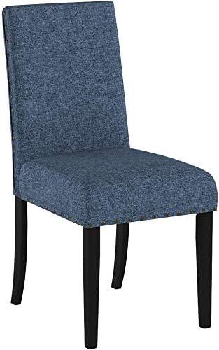 Roundhill Furniture Biony Fabric Dining Chair with Nailheads in Blue (Set of 2)