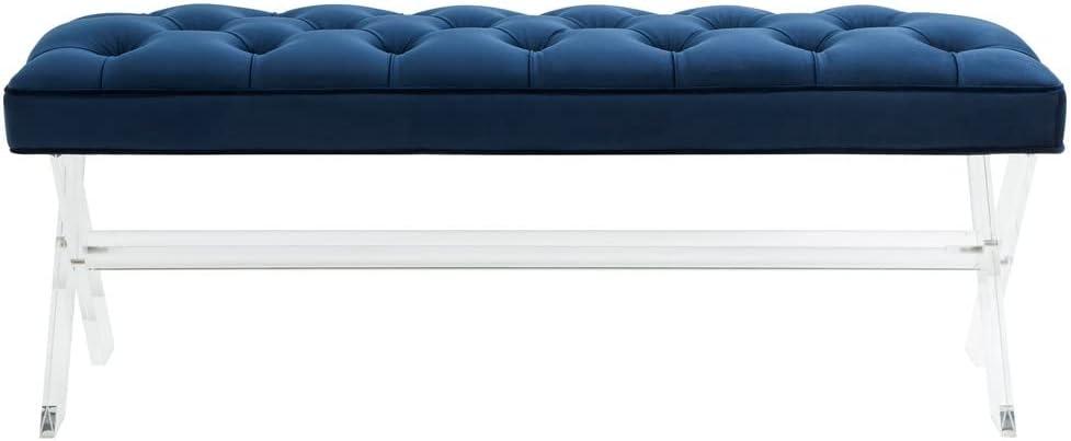 Safavieh Couture Home Collection Tourmaline Glam Navy Blue Velvet Tufted Acrylic Living Room Bedroom Dining Foyer Entryway Ottoman Bench