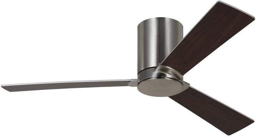 Rozzen 44 in. Modern Hugger Brushed Steel Ceiling Fan with Silver/American Walnut Blades, DC Motor and Remote