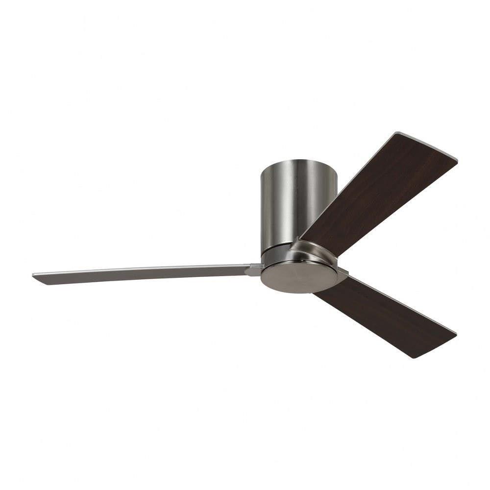 Rozzen 44 in. Modern Hugger Brushed Steel Ceiling Fan with Silver/American Walnut Blades, DC Motor and Remote