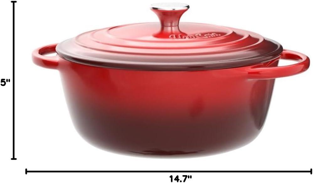 Uno Casa Enameled Cast Iron Dutch Oven - 6 Qt Dutch Oven Pot with Lid, Long-Lasting Enamel Dutch Oven for Bread Baking, Non-Stick Bread Dutch Oven, Enamel Cast Iron Cookware - Red Dutch Oven 6 Quart