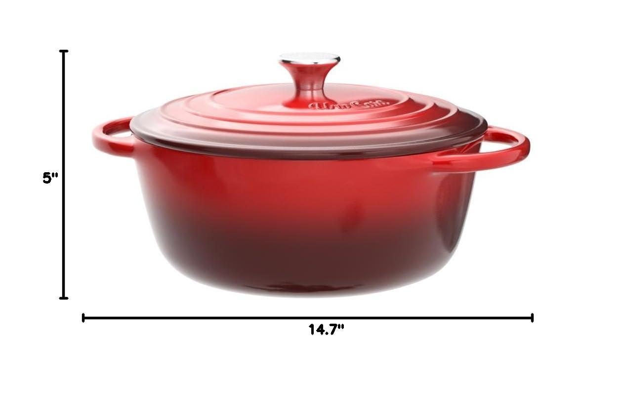 Uno Casa Enameled Cast Iron Dutch Oven - Red - 6Qt Dutch Oven Pot with Lid, Long-Lasting Enamel Casserole Dish for Bread Baking, Stews, and Roasting - Durable Non-Stick Iron Cookware for Versatile Cooking