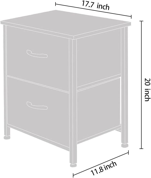 TCT Storage Dresser End/Side Table Night Stand Furniture Unit - Small Standing Organizer for Bedroom, Office, Living Room, and Closet - 2 Drawer Removable Fabric Bins - Dark Grey