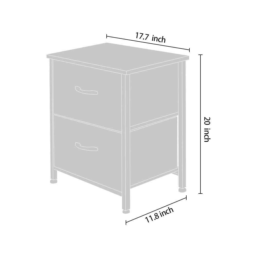 TCT Storage Dresser End/Side Table Night Stand Furniture Unit - Small Standing Organizer for Bedroom, Office, Living Room, and Closet - 2 Drawer Removable Fabric Bins - Dark Grey