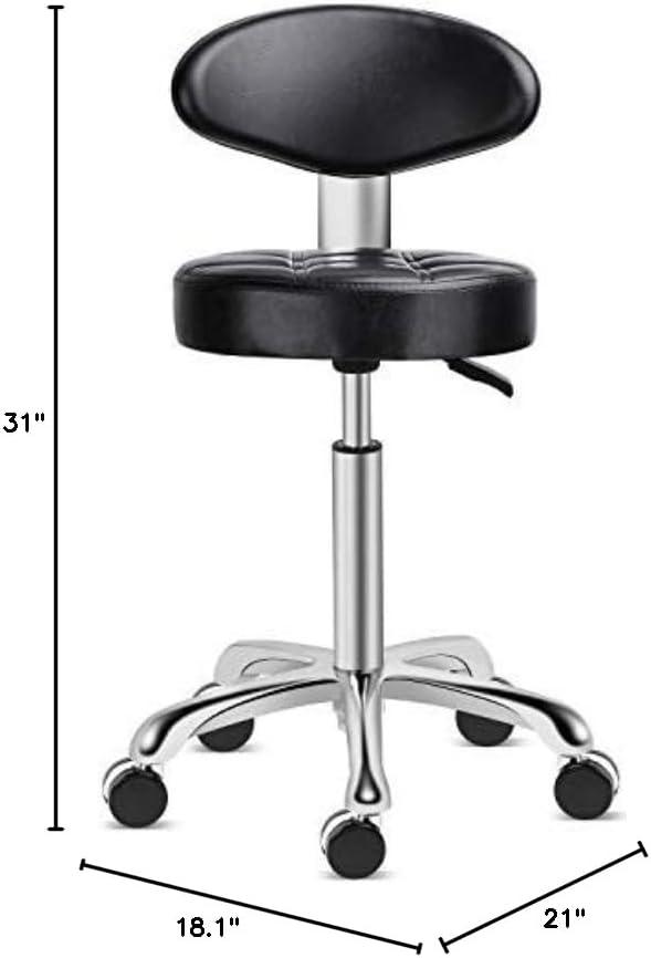 Kaleurrier Rolling Stool Salon Chair with Smooth-Rolling Wheels 360-degree Swivel Seat Heavy Duty Hydraulic Height Adjustable High Barber Cutting Stools (Black, with Backrest)