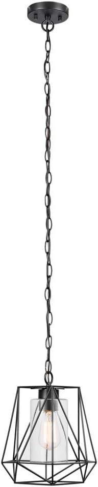 Globe Electric Sansa 1-Light Outdoor/Indoor Pendant, Black, Clear Glass Inner Shade,44299, Bulb Not Included