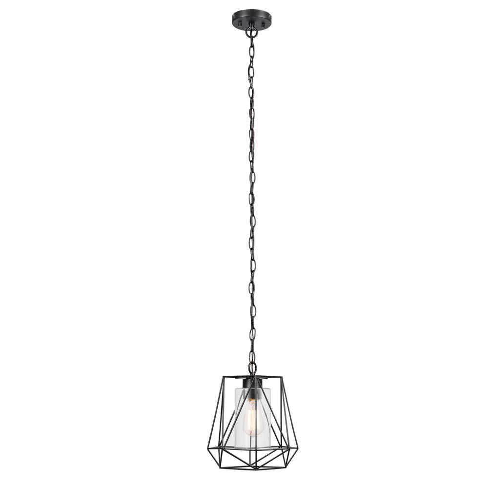 Globe Electric Sansa 1-Light Outdoor/Indoor Pendant, Black, Clear Glass Inner Shade,44299, Bulb Not Included