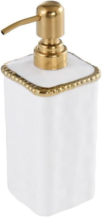 White Porcelain and Gold Beaded Soap Dispenser Pump