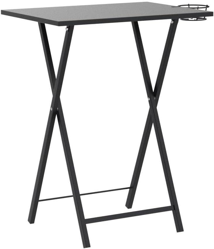 VECELO Folding TV Tray for Eating Set of 2, Portable Dinner/Snack Table with Cup Holder for Couch, Living Room and Small Space, Matte Black