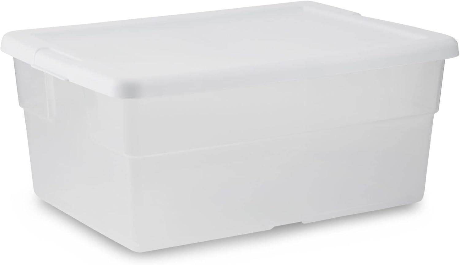 16 Quart Clear Plastic Storage Box with White Lid