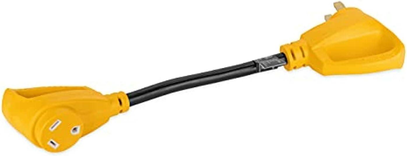 Camco Power Grip 18-inch 50 to 30-Amp Dogbone RV Electrical Adapter - 125 Volts 3750 Watts – 10/3-Gauge Wires, Yellow (55175)