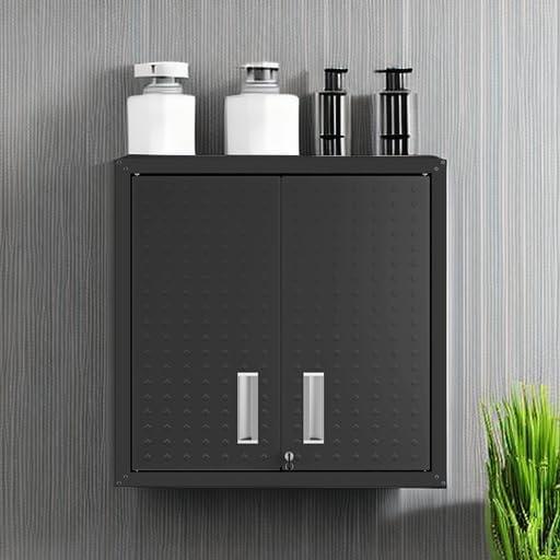 Manhattan Comfort Floating Metal Garage Cabinet Charcoal, Gray