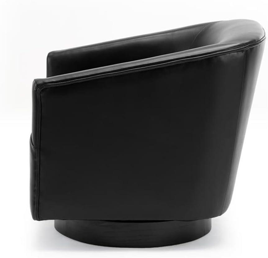 Comfort Pointe Gaven Wood Base Swivel Accent Chair Midnight Blue: Durable Faux Leather, 360° Swivel, No-Sag Springs