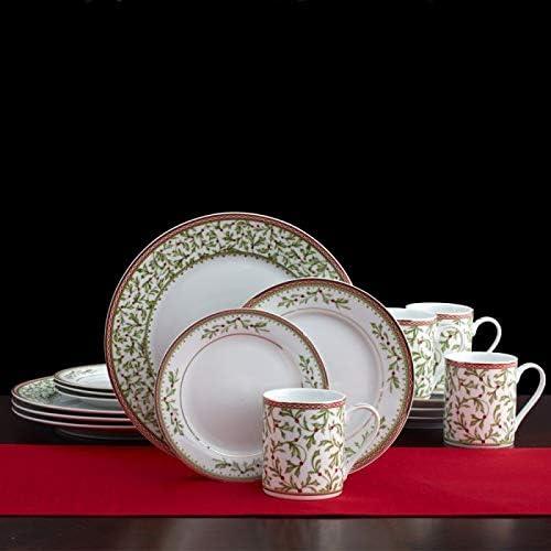 Holiday Traditions Porcelain Dinnerware Set with Holly Motif, Service for 4