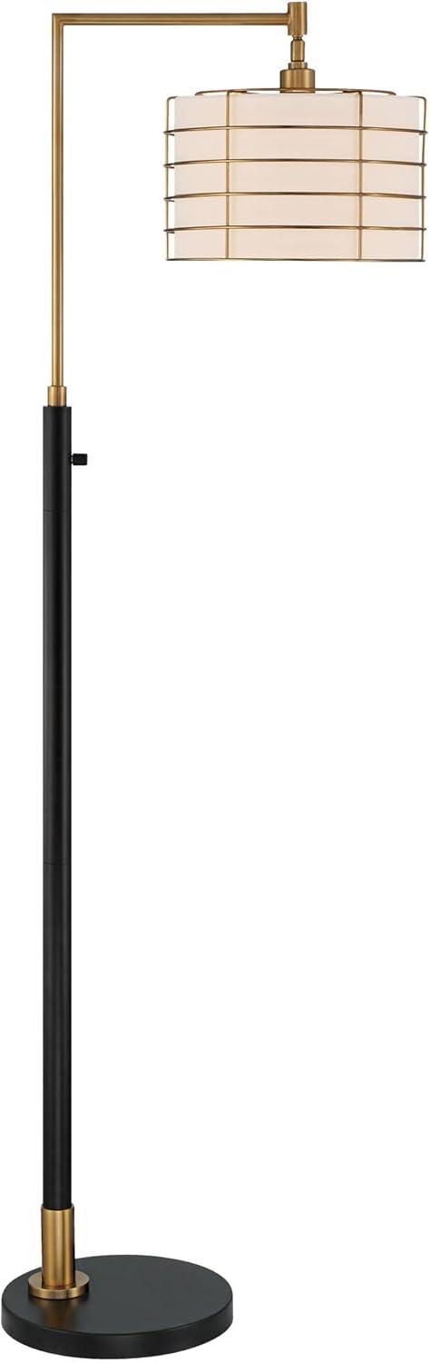 Possini Euro Design Modern Arc Floor Lamp 63 1/2" Tall Warm Gold Black Metal Cage Off-White Linen Shade for Living Room Reading