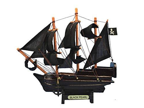 Handcrafted Model Ships Black-Pearl-7 7 in. Wooden Pearl Pirates of the Caribbean Model Pirate Ship, Black