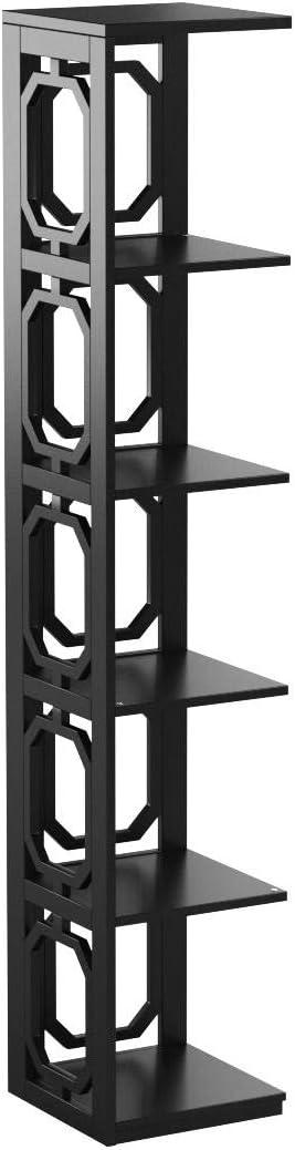 Convenience Concepts Omega Five-Shelf Corner Bookcase in Black Wood Finish