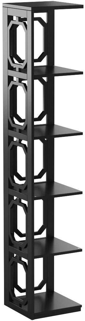 Convenience Concepts Omega Five-Shelf Corner Bookcase in Black Wood Finish
