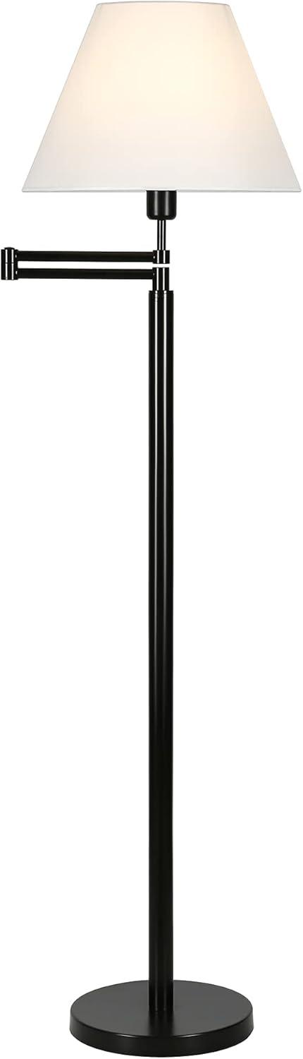 Evelyn&Zoe Moby Swing Arm Floor Lamp with Fabric Empire shade in Blackened Bronze/White