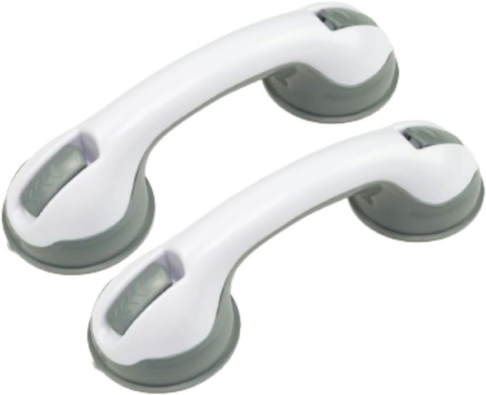 White and Gray 12" Suction Grab Bars for Bathtubs and Showers