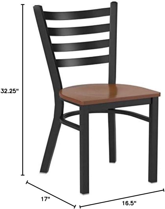 BizChair 2 Pack Black Ladder Back Metal Restaurant Chair - Cherry Wood Seat