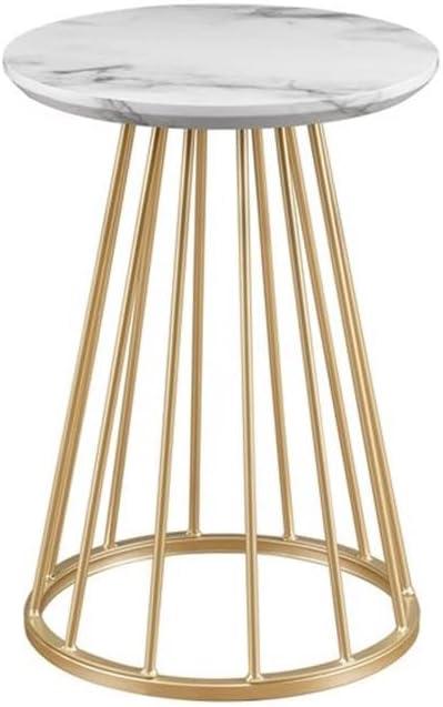 16" Modern Wood Side Table with Metal Caged Base - White Marble / Gold