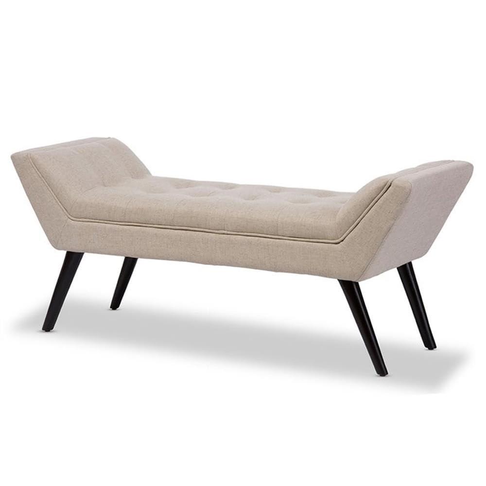 Tamblin Mid-Century Modern Retro Linen Fabric Upholstered Grid - Tufting 50" Bench - Beige - Baxton Studio: Plywood Frame, Polyester Upholstery