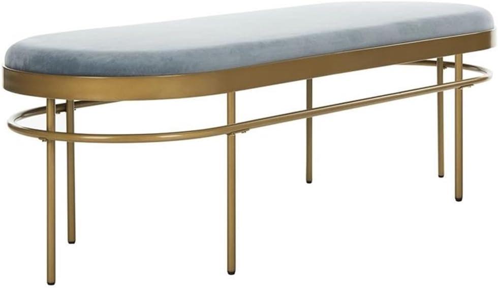 Sylva Oval Bench - Slate Blue Velvet/Gold - Safavieh