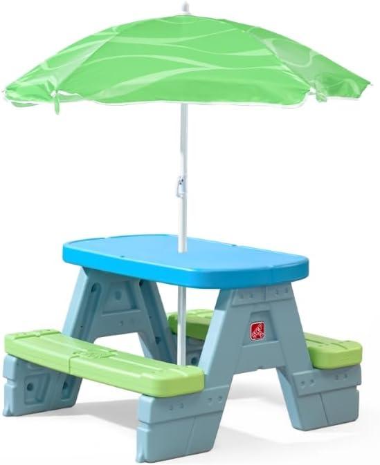 Step2 Rectangle Sun & Shade Picnic Table with Umbrella - Blue/Green