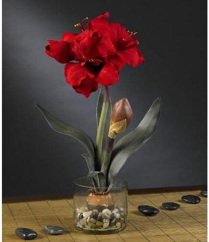 Nearly Natural Red Amaryllis Artificial Flower Arrangement with Round Vase