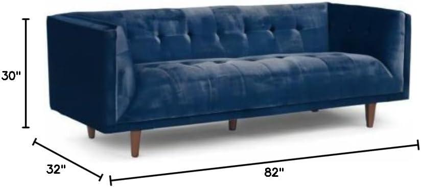 Cecily 82'' Sapphire Blue Velvet Tufted Sofa with Pecan Wood Legs