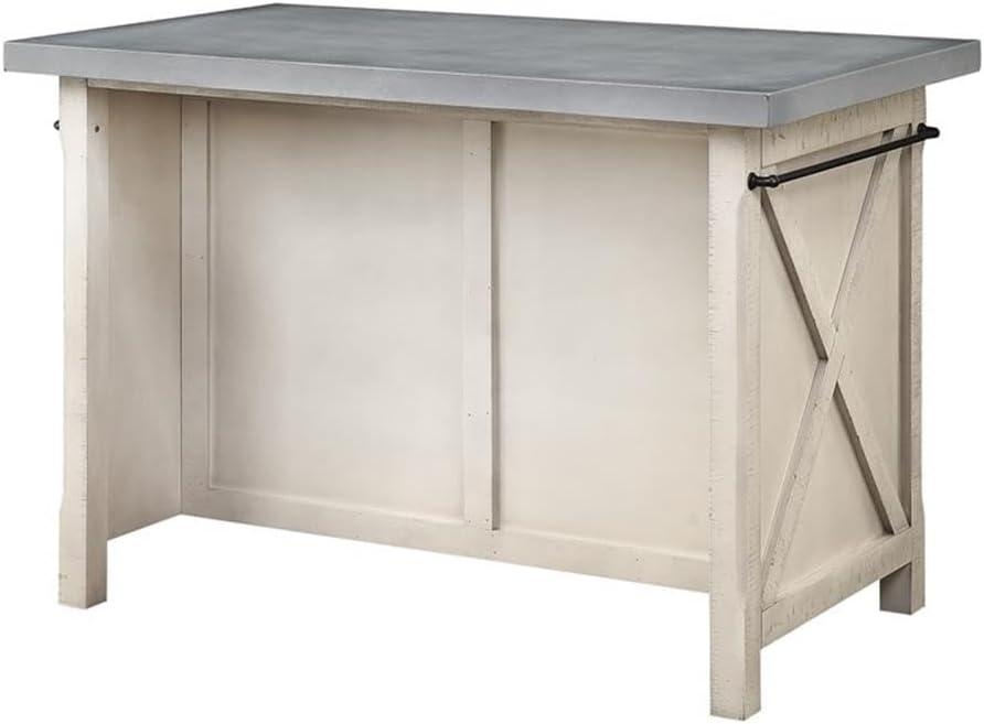 OSP Furniture Nashville Kitchen Island with Cement like Grey Top and 2 Stools