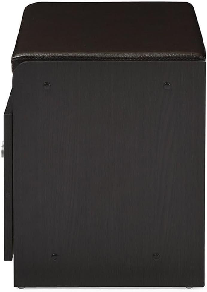 Margaret Modern and Contemporary Wood 2 - Door Shoe Cabinet with Faux Leather Seating Bench - Dark Brown - Baxton Studio