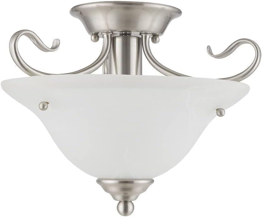 Coronado Brushed Nickel 1-Light Ceiling Mount with Alabaster Glass