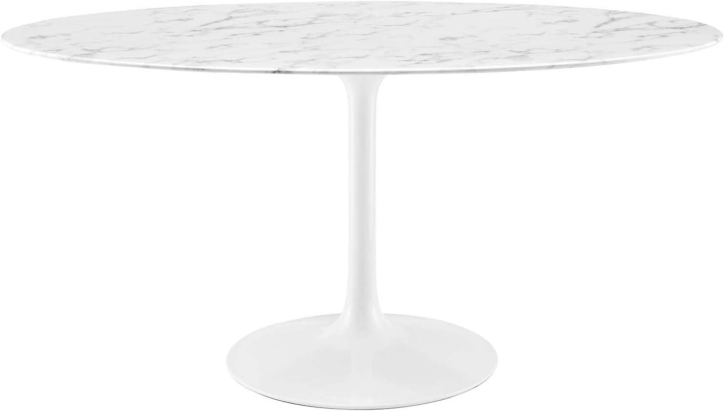 Modern Marble & Wood 60" Oval Dining Table in White