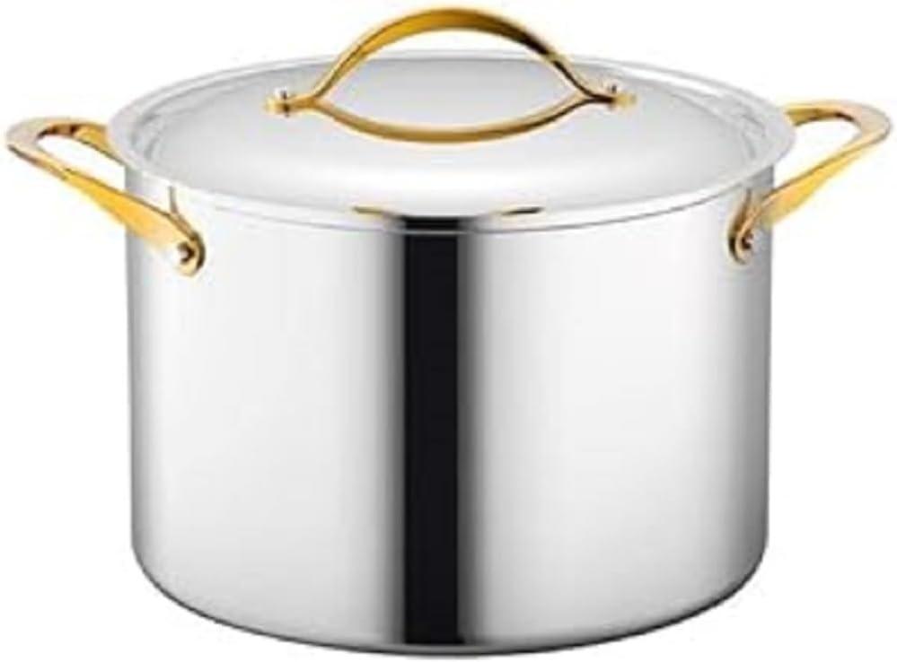 Stainless Steel 8-Quart Stockpot with Golden Handles and Lid