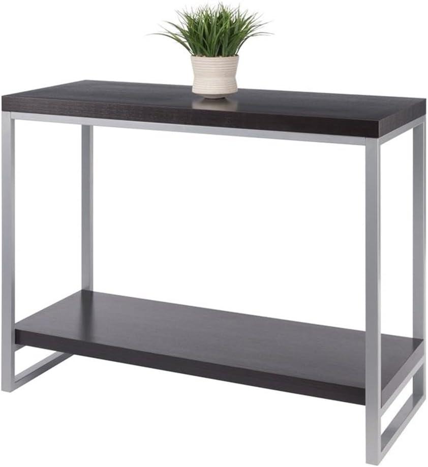 Jared Console Table, Enamel Steel Tube - Dark Espresso - Winsome: Entryway Accent, Bottom Shelf Storage