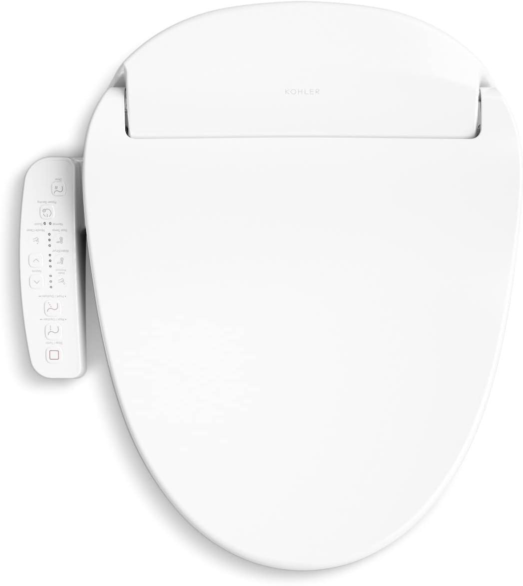 White Elongated Heated Bidet Toilet Seat with Stainless Steel Wand