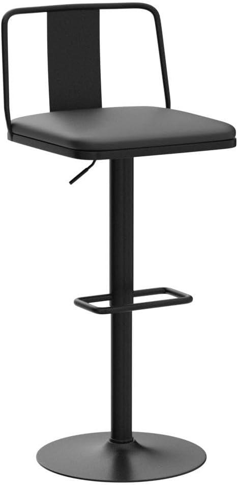 Metal Swivel Barstools Set of 2, Enlarged PU Leather Seat with Metal Back, Adjustable from 24" to 33" for Counter Height & Bar Height, Modern Design for Kitchen and Restaurant,MatteBlack